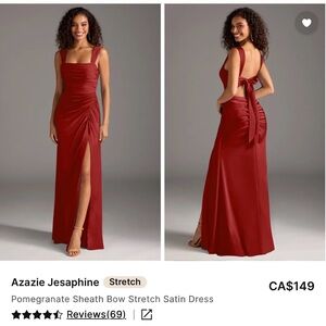 Azazie Pomegranate Backless Satin Sheath Dress with Bow